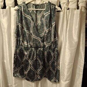 Daisy Fuentes Paisley V-Neck Blouse - Green and Blue 1X ❤️❤️❤️❤️